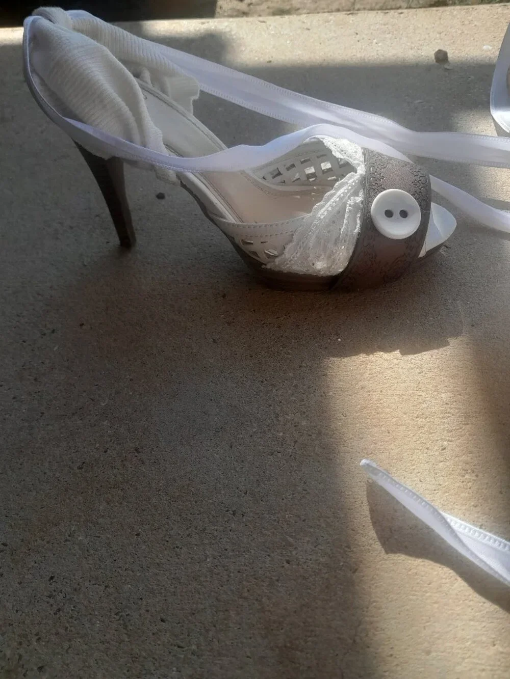 Cute white button heels